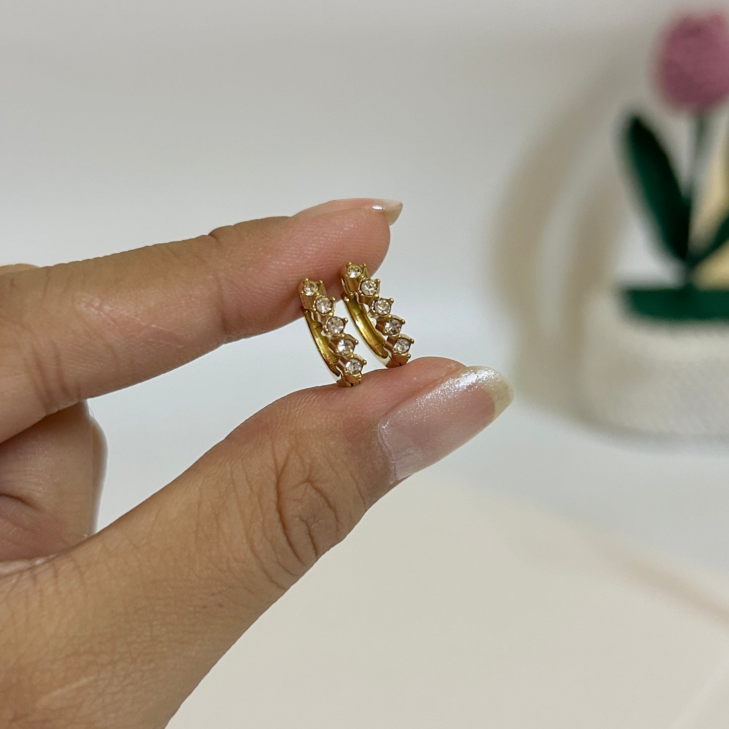 Tiny stone studded huggies