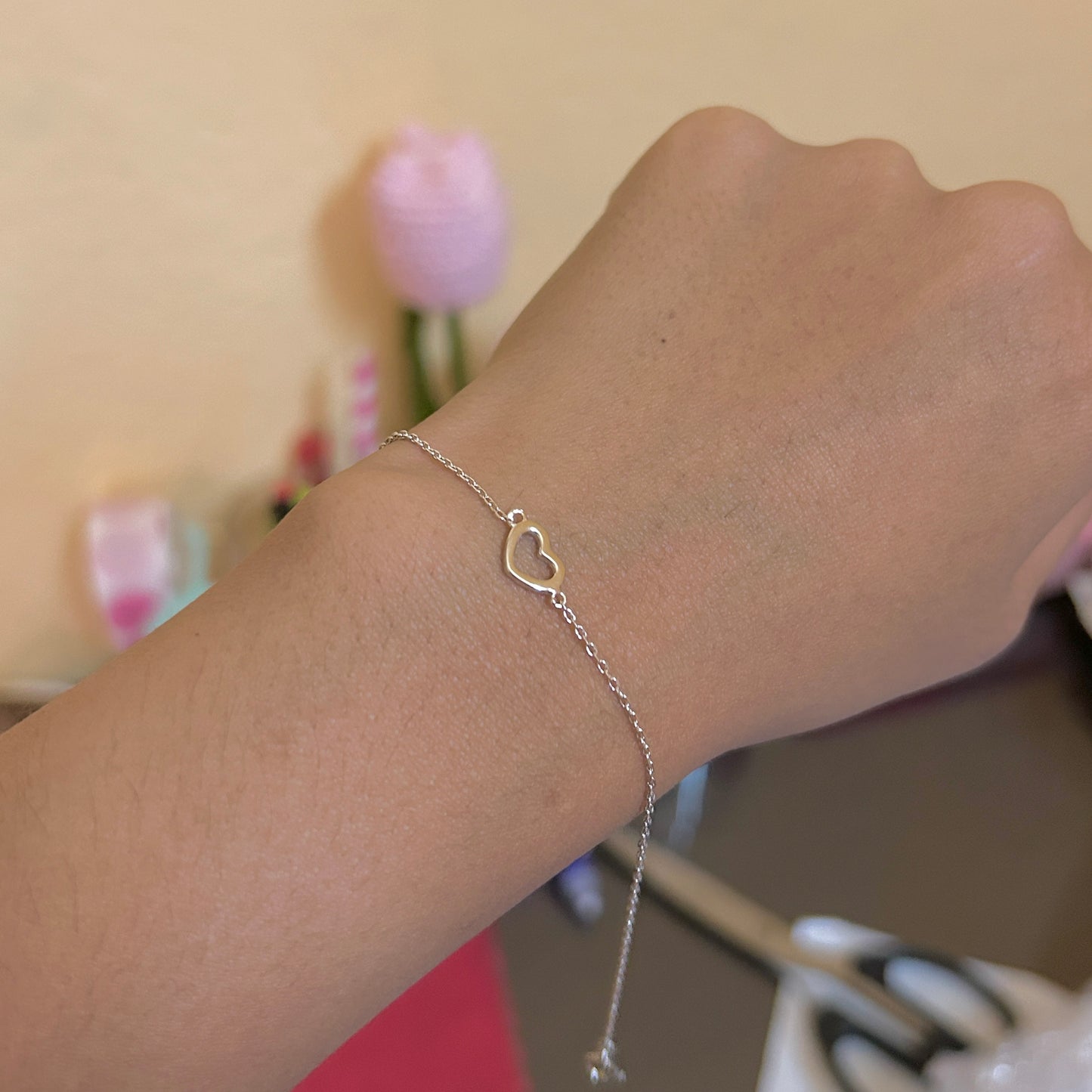 Dainty heart bracelet (S925)