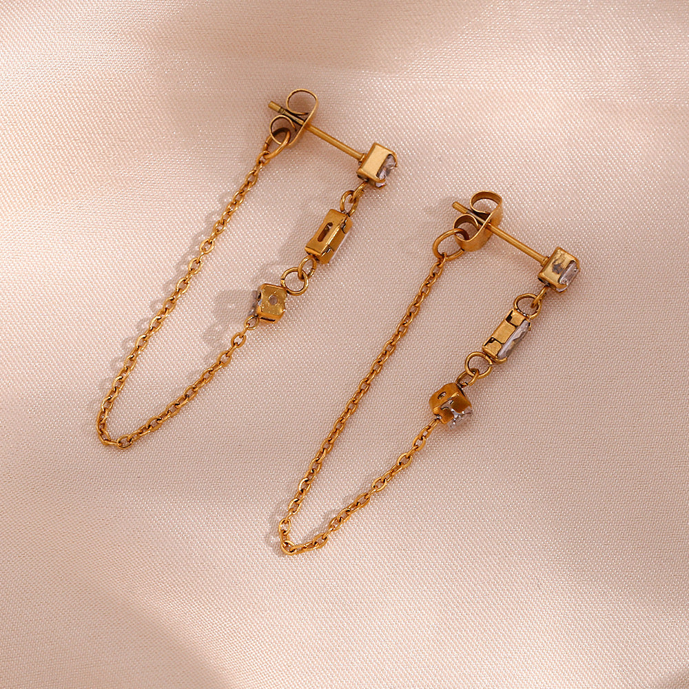 Zirconia chain drop earrings