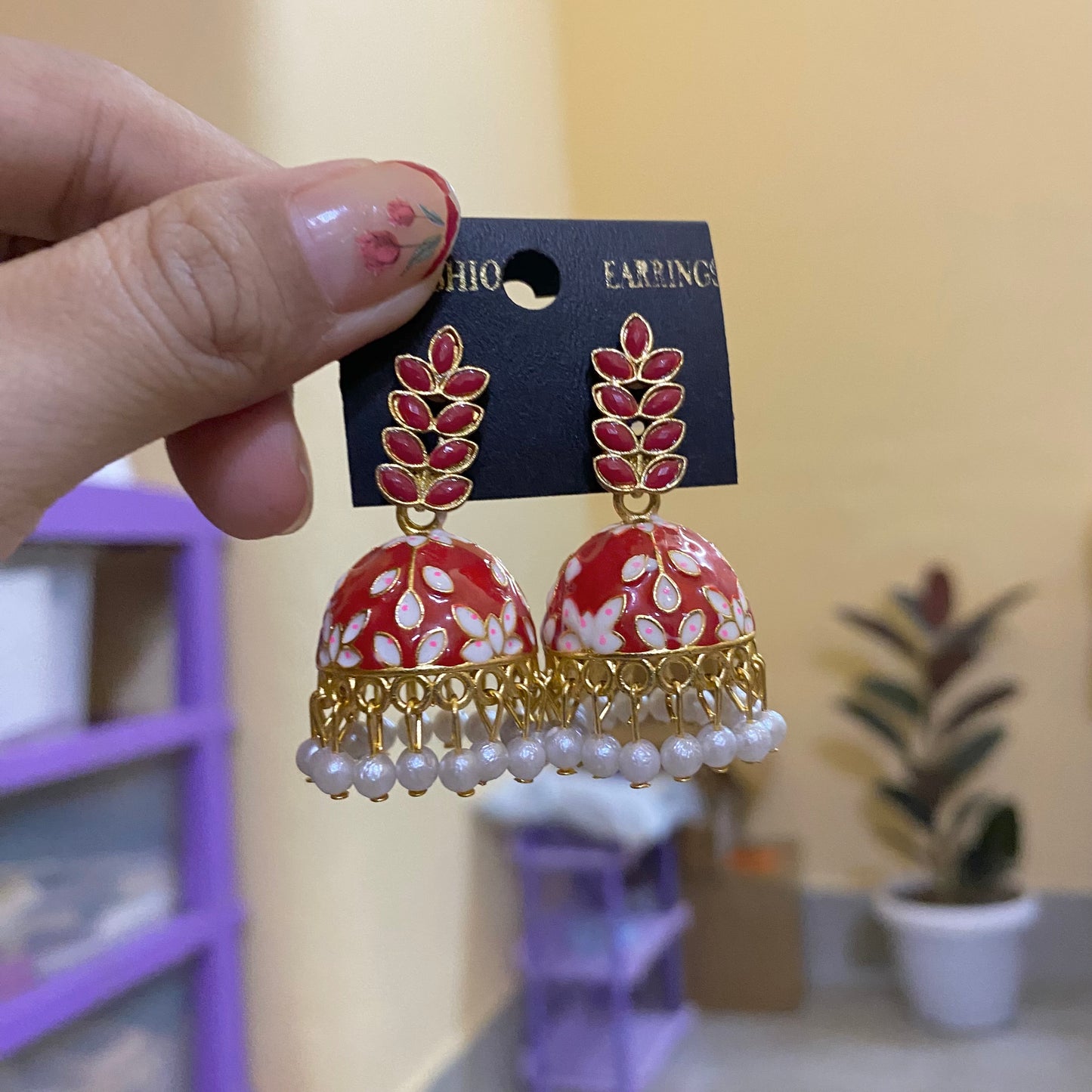 Meenakari jhumkas