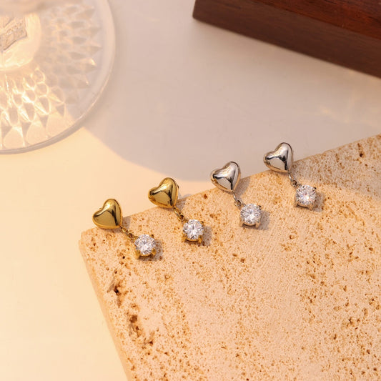 Heart studs with stone drop