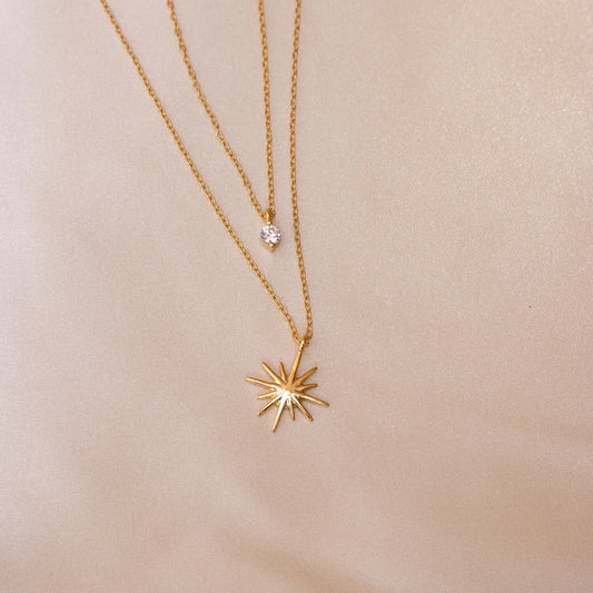 Dual star stone necklace -18k