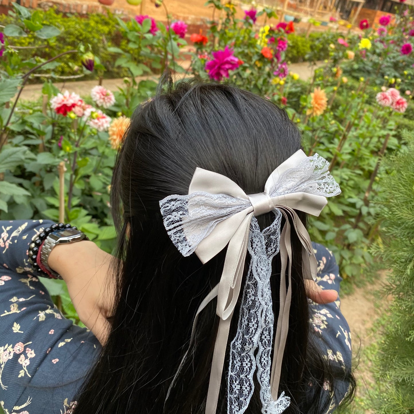 French barrette lace bow