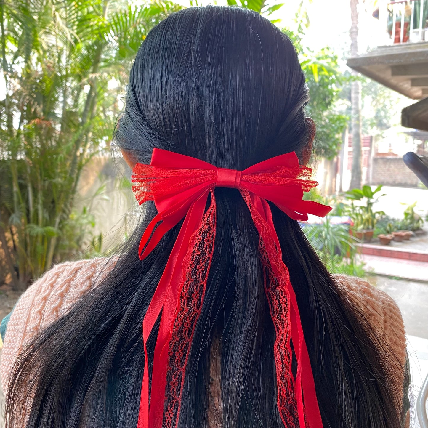 French barrette lace bow