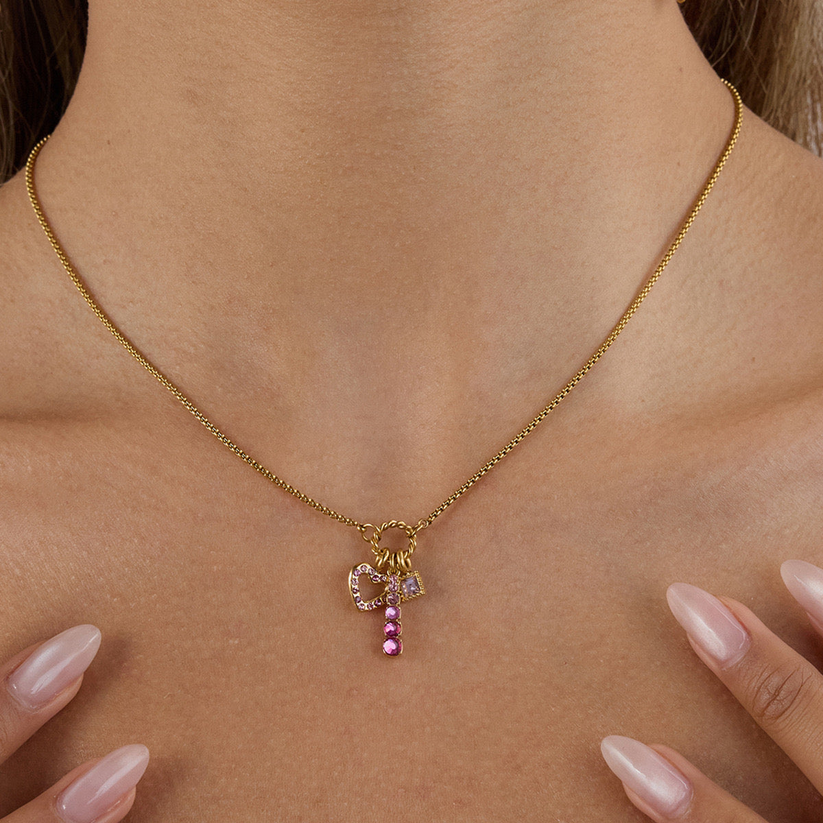 Pink charm necklace