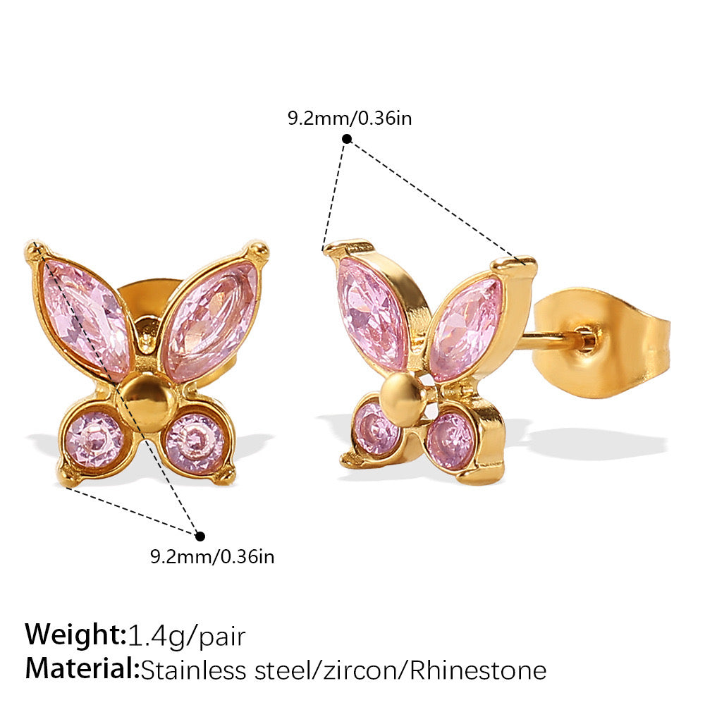 Pink butterfly studs