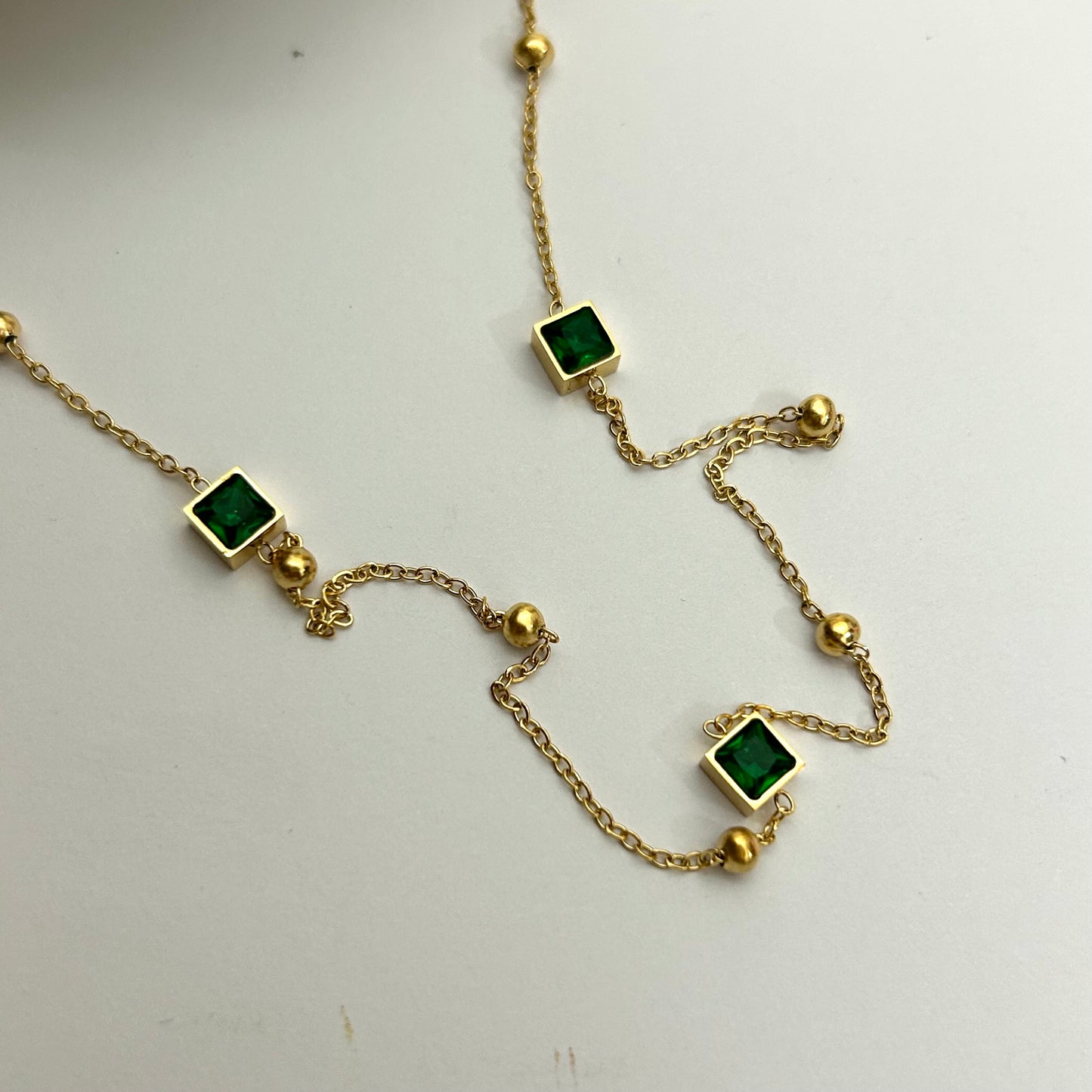 Trio green square necklace