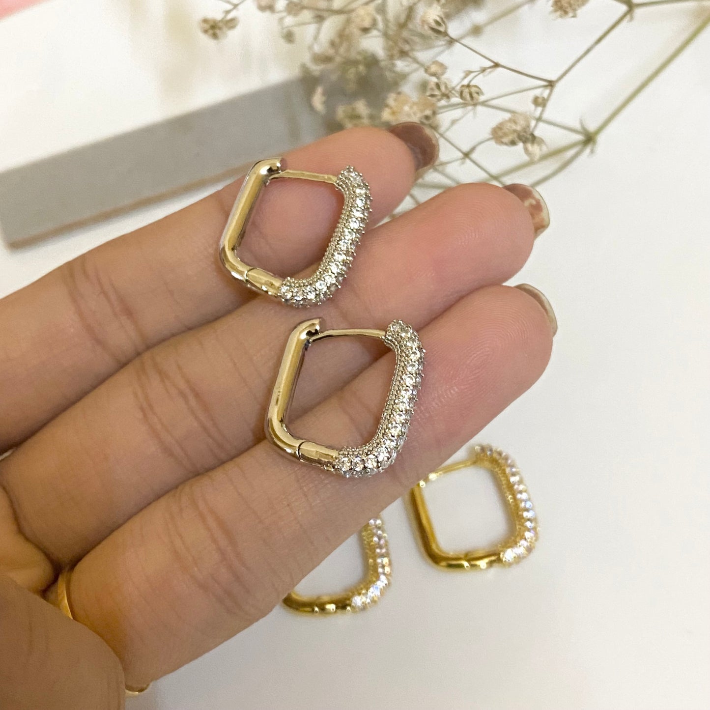 Studded square hoops