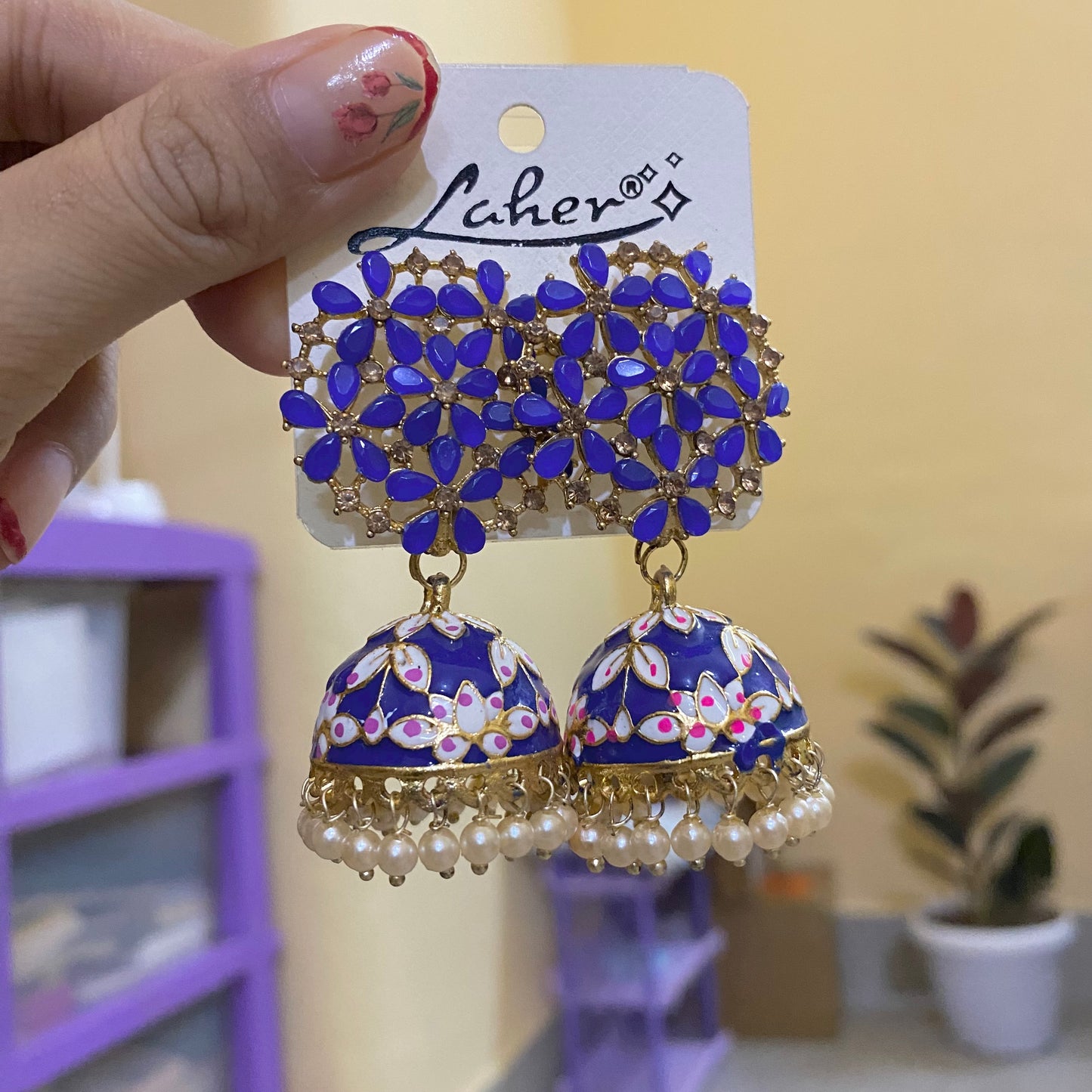 Blue meenakari jhumka