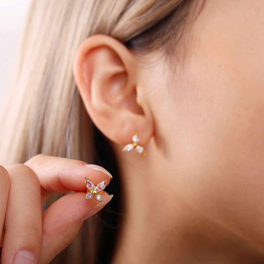 Pink butterfly studs