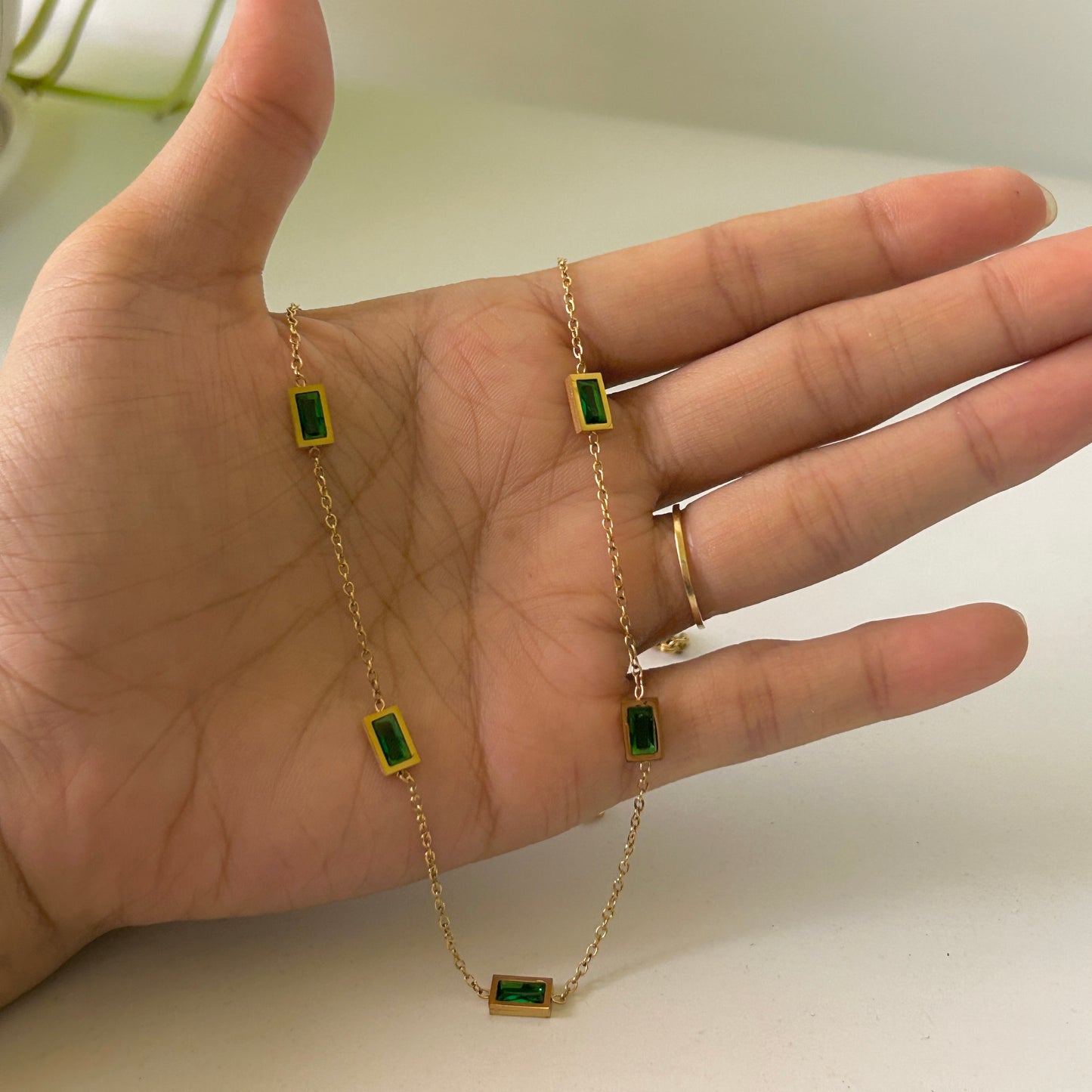 Green rectangle necklace