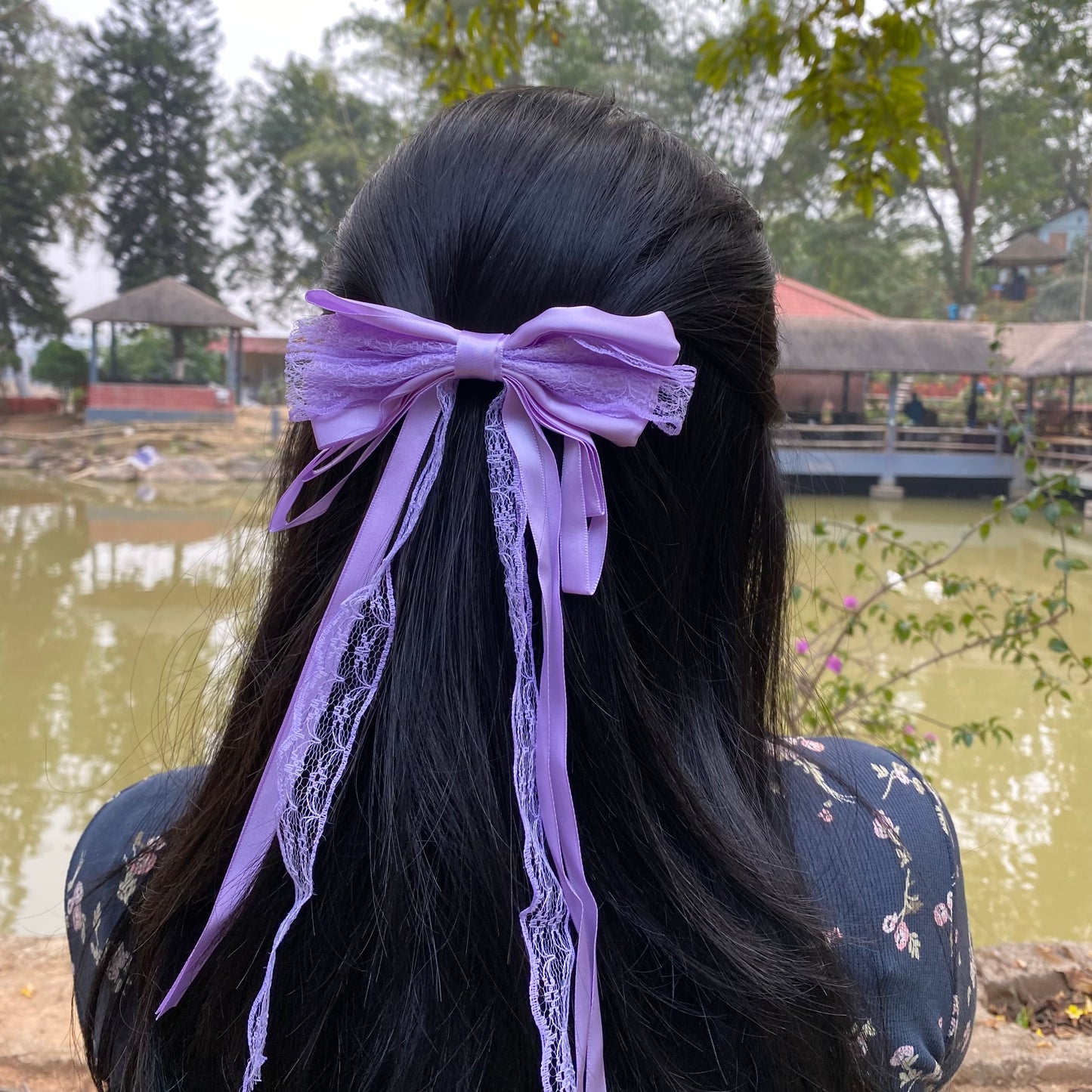 French barrette lace bow