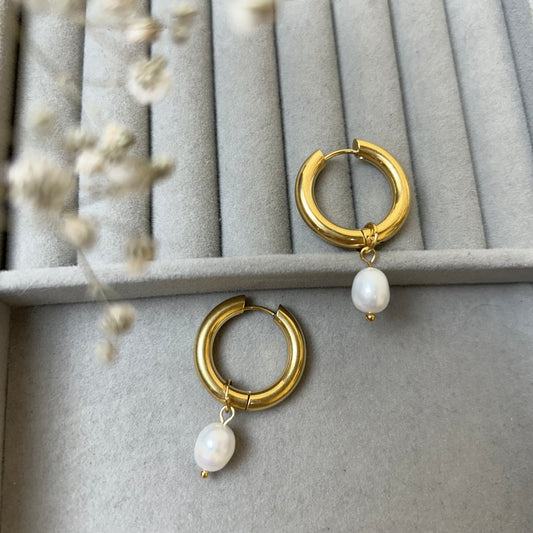 Pearl drop with thick hoops