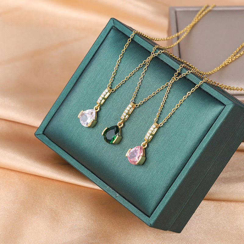 Zirconia colour droplet necklace