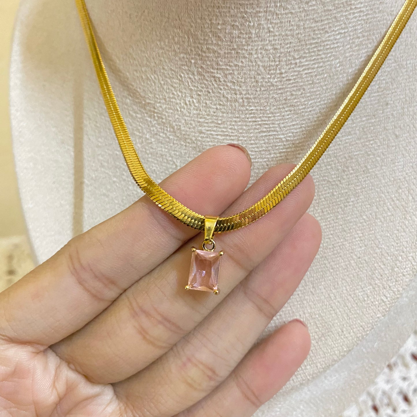 Pink stone viper necklace